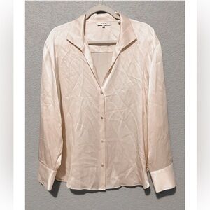 Vince Silk Bias Long-Sleeve Blouse in Ivory, Size XL - 100% Silk